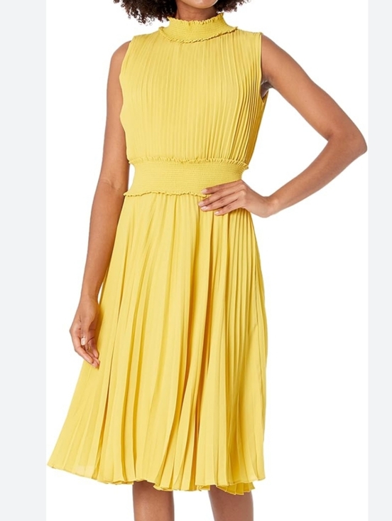 Nanette Lepore Dresses & Skirts - Nanette Lepore Women's Smocked High Neck Pleated Yellow Dress ..Size 2